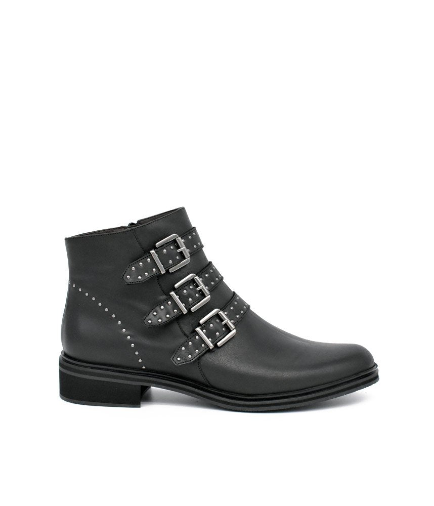 PieSanto Gorgeous Black Studded Buckle Ankle Boots