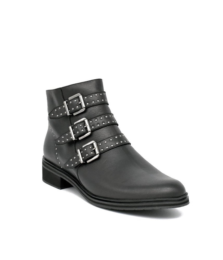 PieSanto Gorgeous Black Studded Buckle Ankle Boots