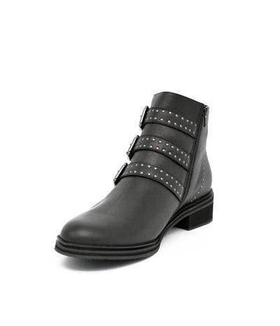 PieSanto Gorgeous Black Studded Buckle Ankle Boots