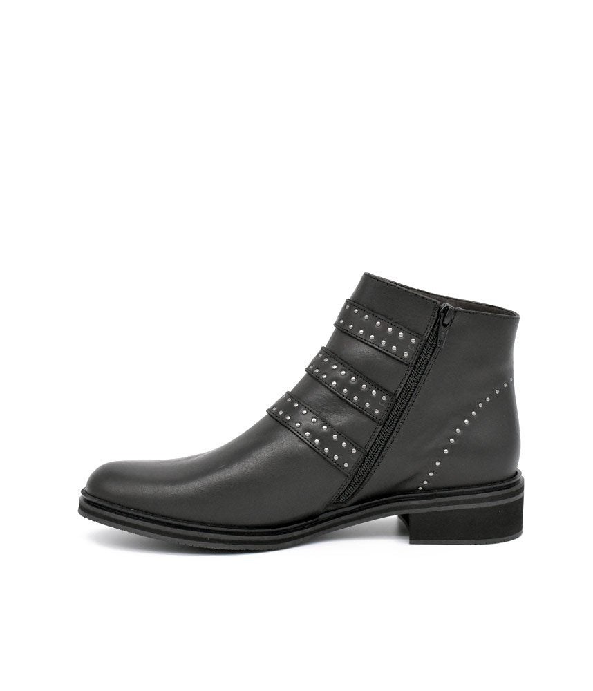 PieSanto Gorgeous Black Studded Buckle Ankle Boots