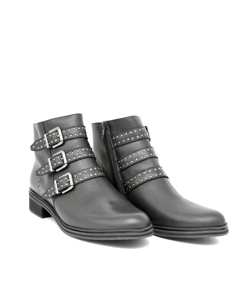 PieSanto Gorgeous Black Studded Buckle Ankle Boots