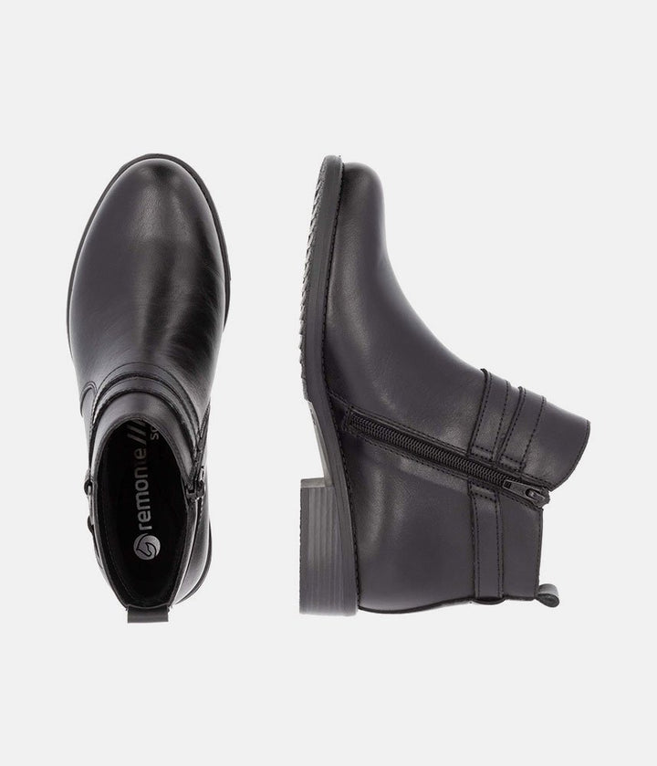 Remonte Classic Black Leather Ankle Boots