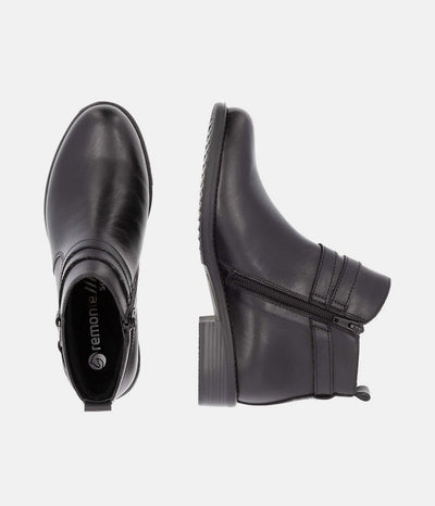 Remonte Classic Black Leather Ankle Boots