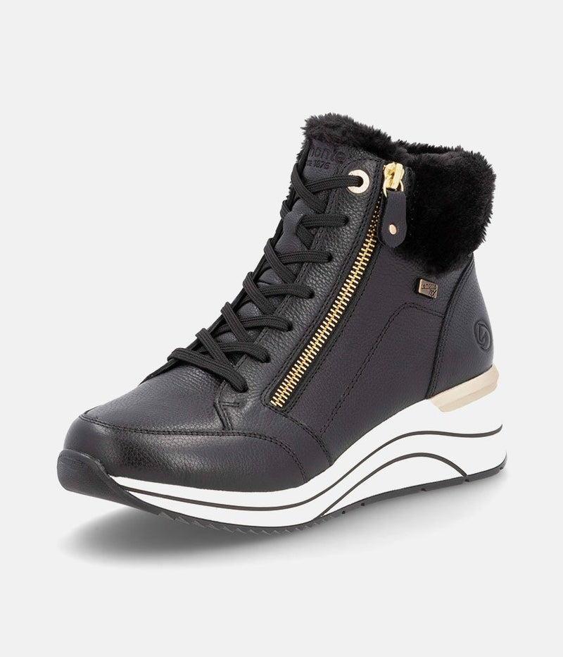 Remonte Stylish Wide Fit Black Wedge Sneakers