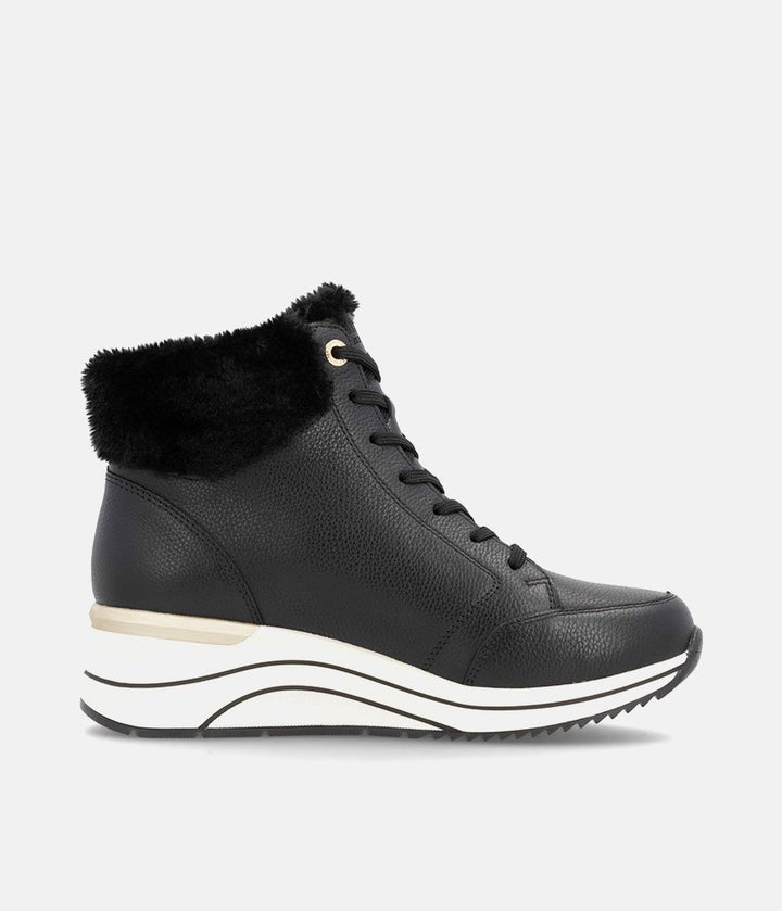 Remonte Stylish Wide Fit Black Wedge Sneakers