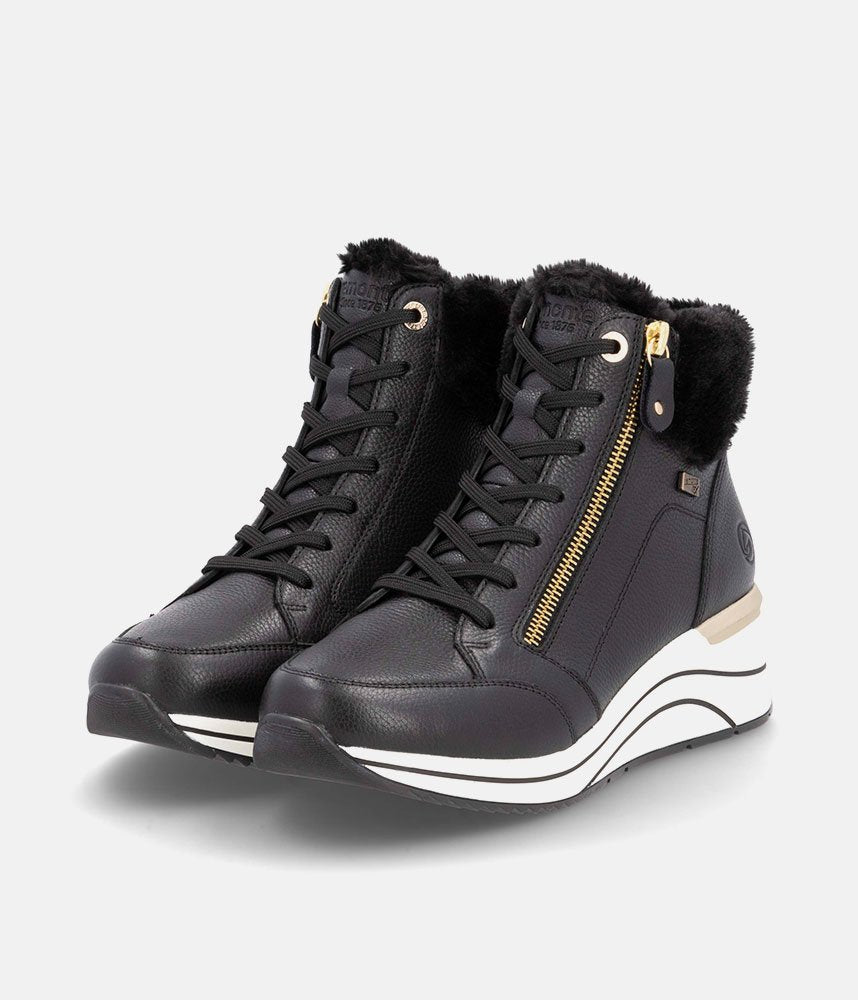 Remonte Stylish Wide Fit Black Wedge Sneakers