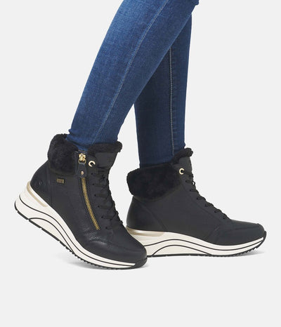 Remonte Stylish Wide Fit Black Wedge Sneakers