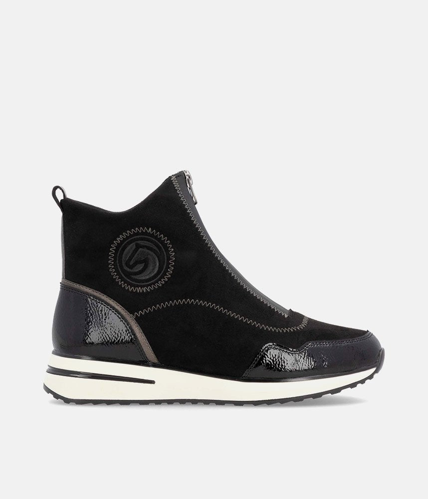 Remonte Black Combi Vegan Front Zip Ankle Boots