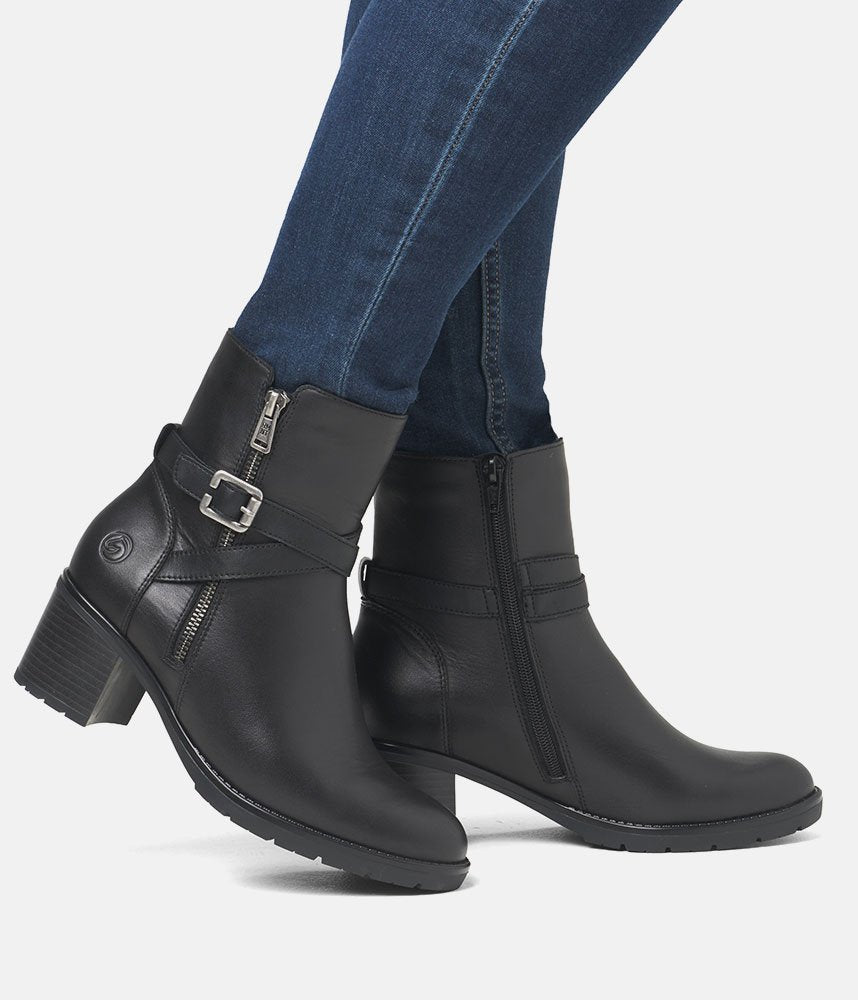 Remonte Fab Black Block Heel Ankle Boots