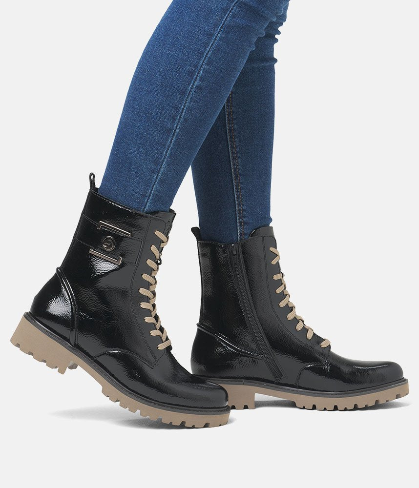 Remonte Trendy Black Patent Lace Up Boots