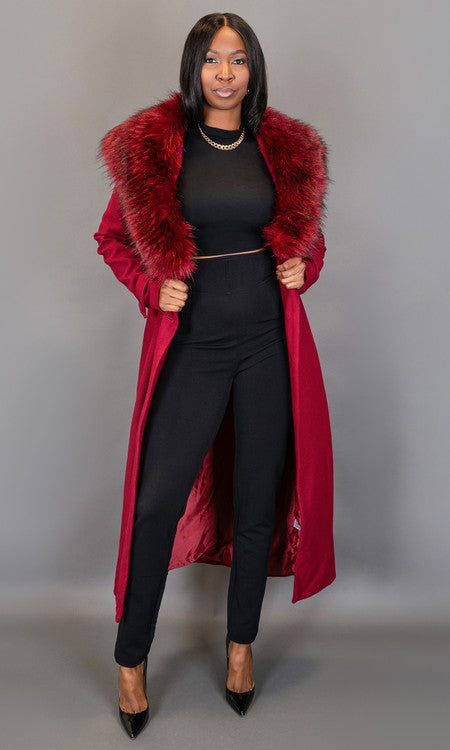 So Fancy Belted Coat - Wine