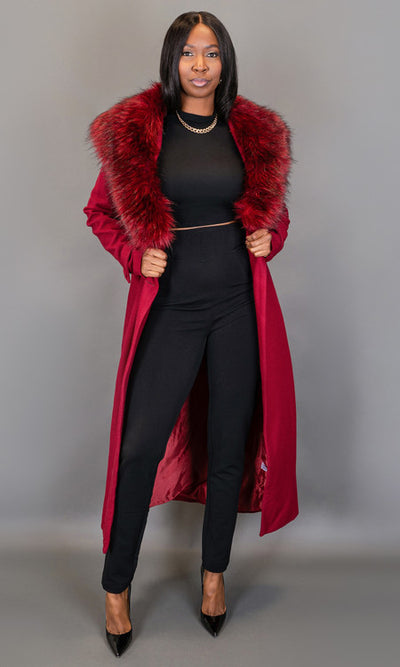 So Fancy Belted Coat - Wine