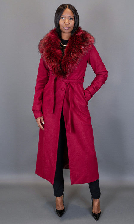 So Fancy Belted Coat - Wine