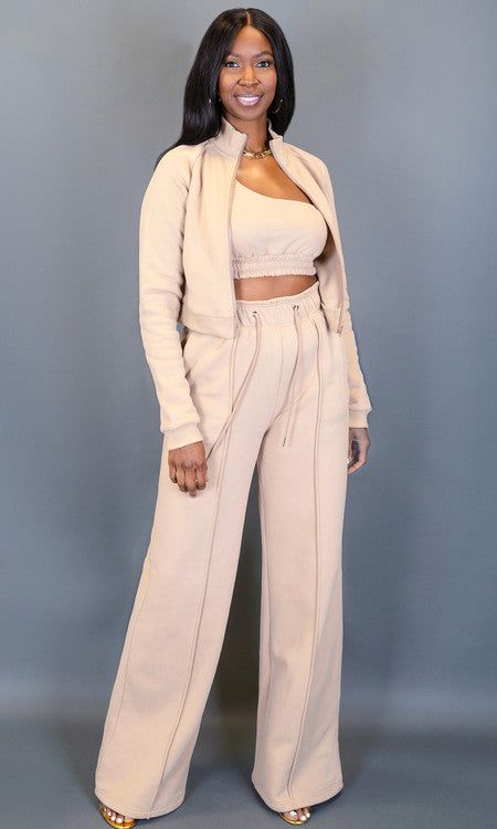 City Vibes Wide Leg Sweatpants - Tan