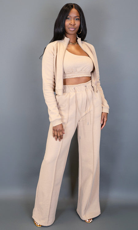 City Vibes Wide Leg Sweatpants - Tan