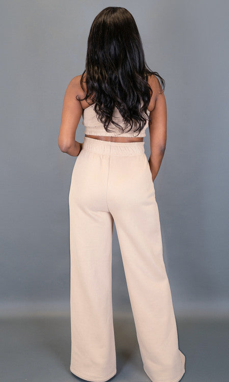 City Vibes Wide Leg Sweatpants - Tan