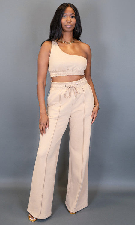 City Vibes Wide Leg Sweatpants - Tan