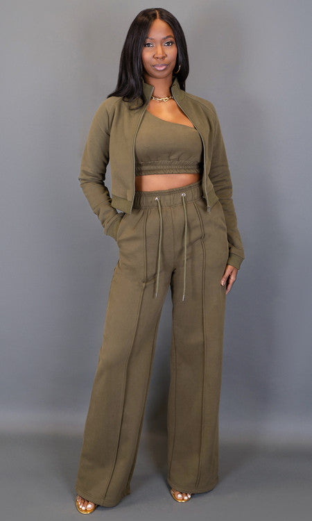 City Vibes Wide Leg Sweatpants - Olive