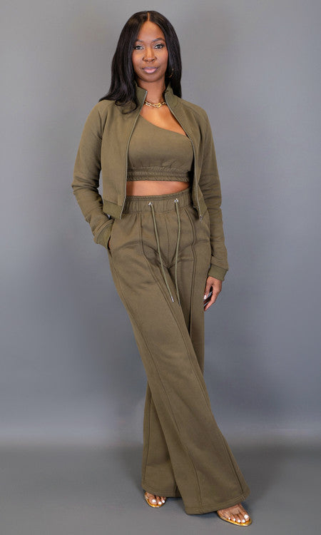 City Vibes Wide Leg Sweatpants - Olive