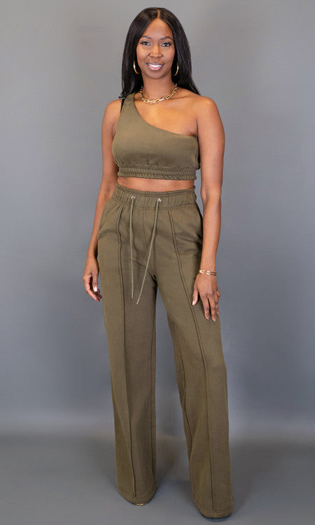 City Vibes Wide Leg Sweatpants - Olive