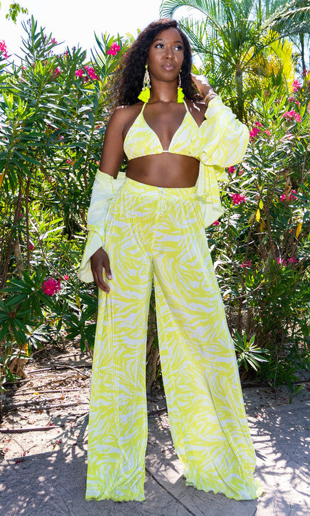 Island Vibes Pant Set - Lime & White