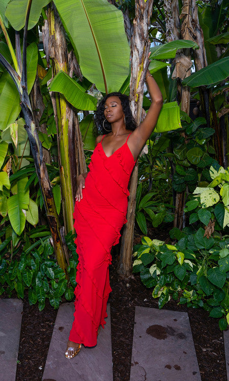 Barcelona Ruffle Maxi Dress - Red