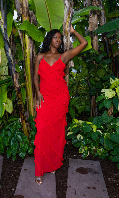 Barcelona Ruffle Maxi Dress - Red