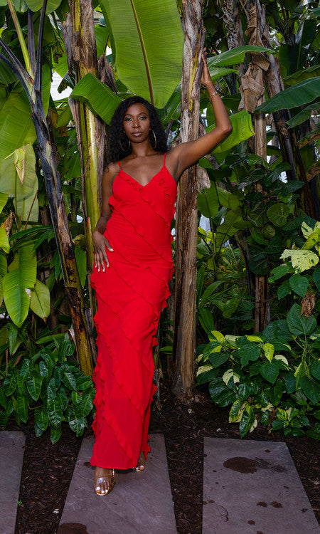 Barcelona Ruffle Maxi Dress - Red