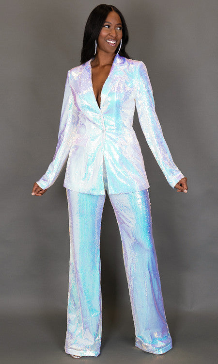 Glitz Sequin Blazer - Iridescent White