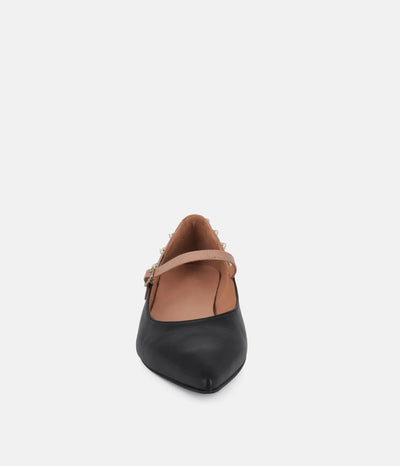 Dansi Classy Black/Taupe Leather Mary Jane Flats