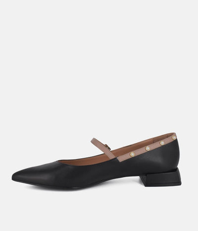 Dansi Classy Black/Taupe Leather Mary Jane Flats