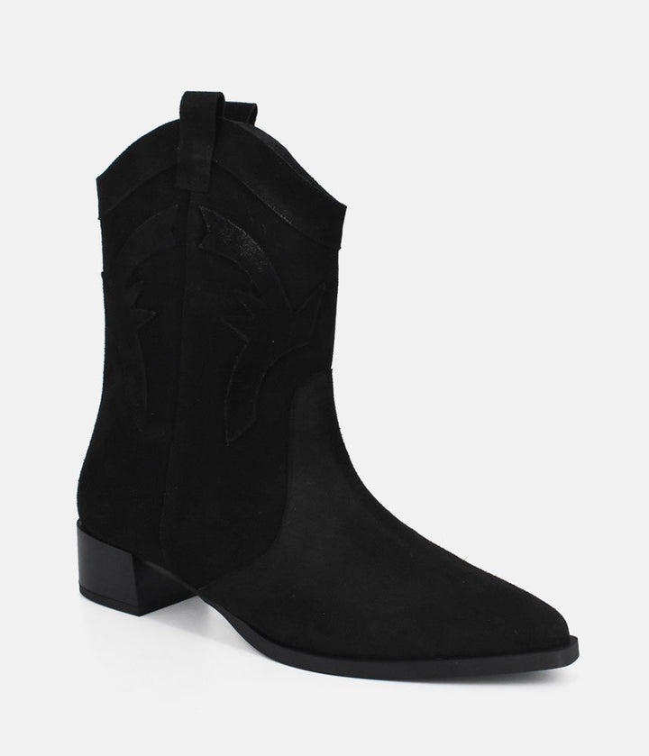 Dansi Western Inspired Black Suede Ankle Boots