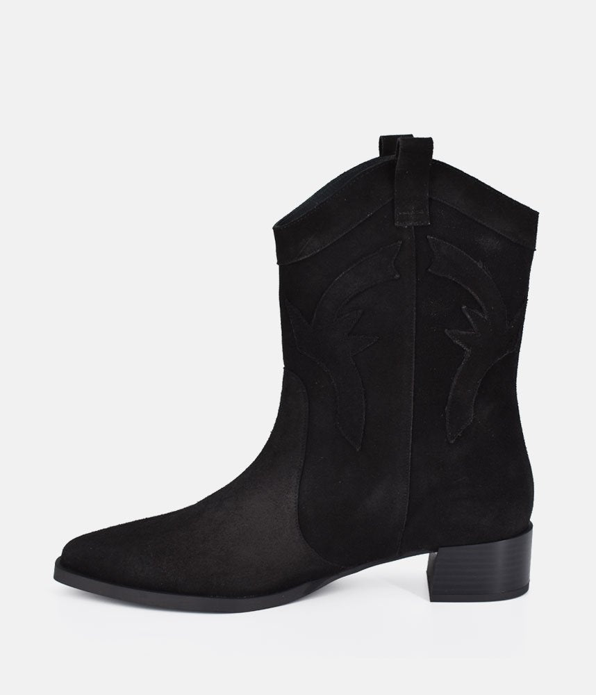 Dansi Western Inspired Black Suede Ankle Boots