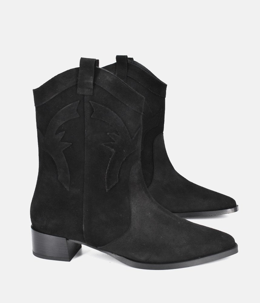 Dansi Western Inspired Black Suede Ankle Boots