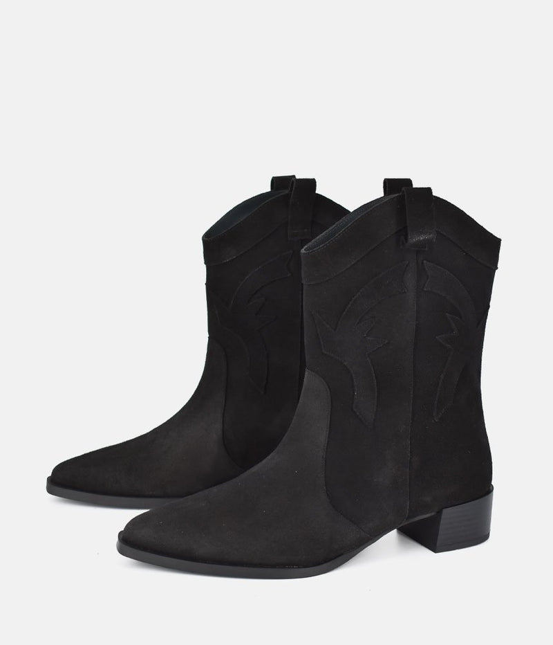 Dansi Western Inspired Black Suede Ankle Boots