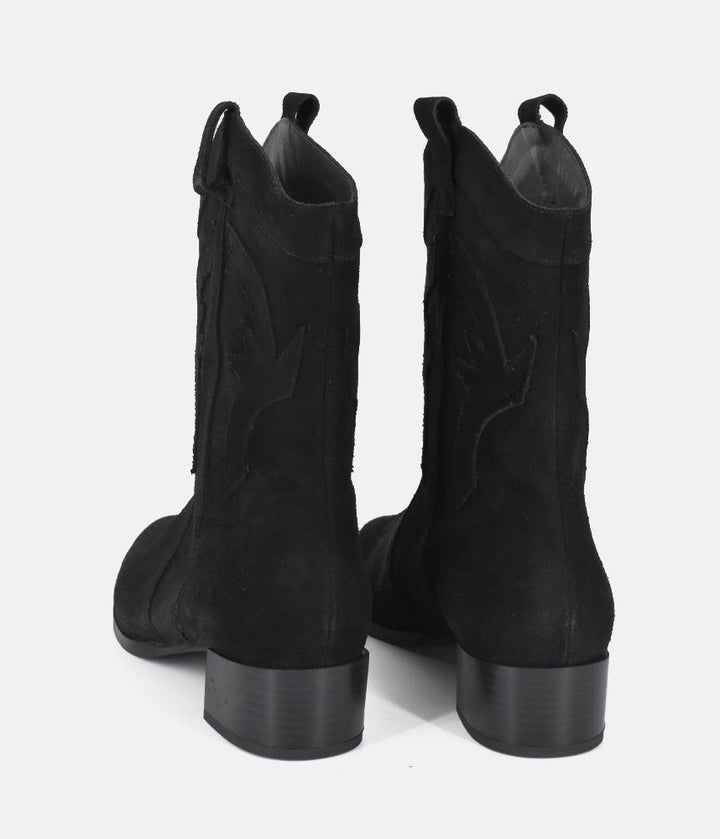 Dansi Western Inspired Black Suede Ankle Boots