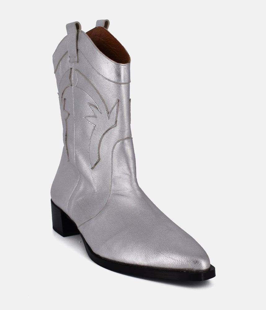 Dansi Trendy Metallic Silver Cowboy Ankle Boots