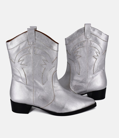 Dansi Trendy Metallic Silver Cowboy Ankle Boots