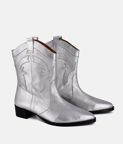 Dansi Trendy Metallic Silver Cowboy Ankle Boots