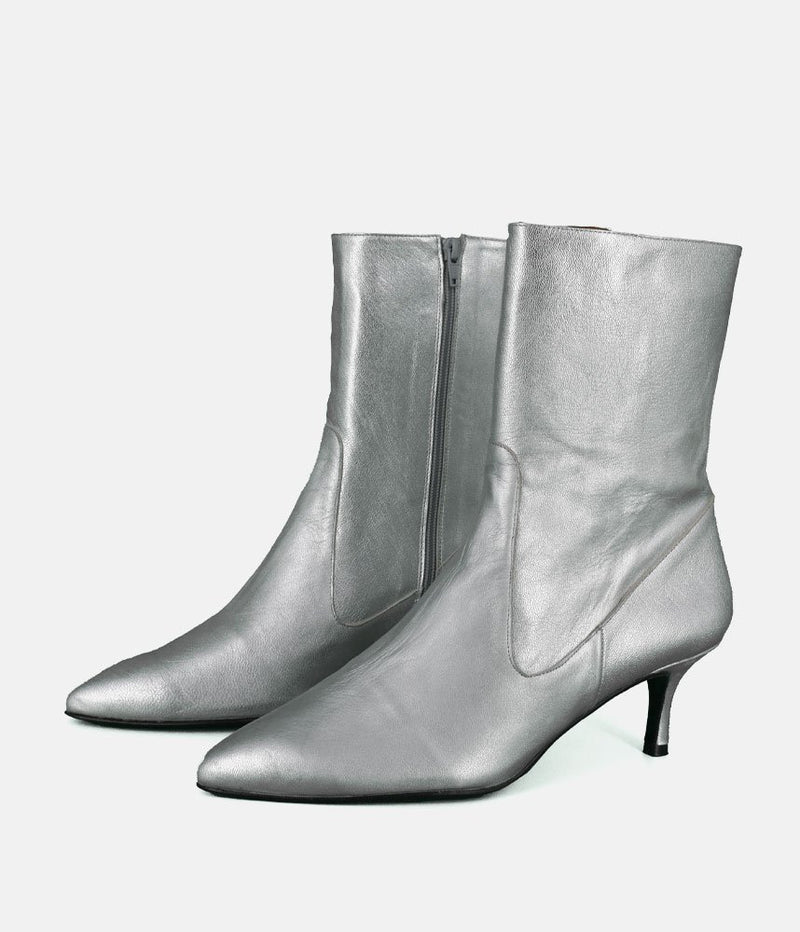 Dansi Fashionable Metallic Silver Stiletto Heel Ankle Boots