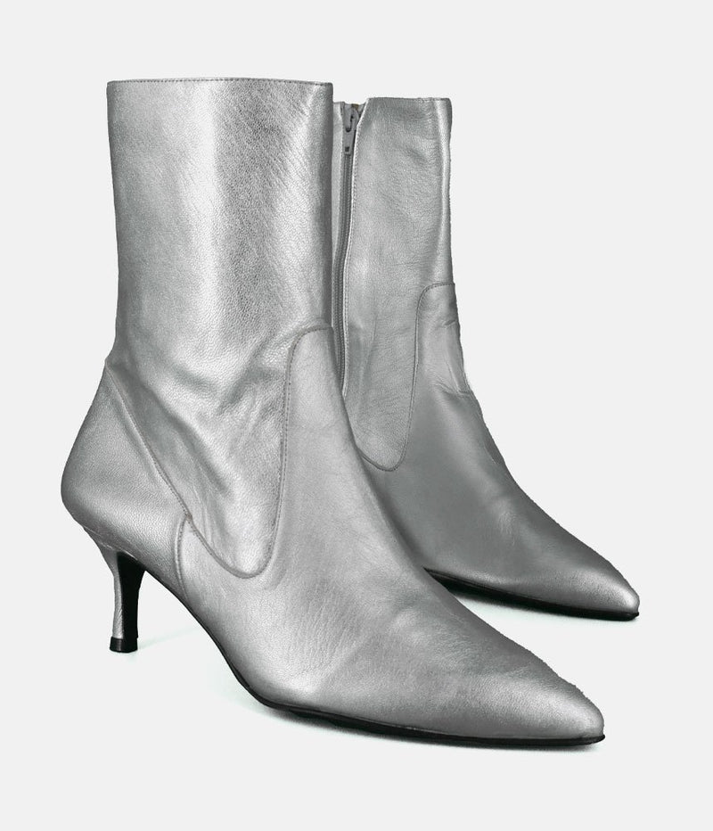 Dansi Fashionable Metallic Silver Stiletto Heel Ankle Boots