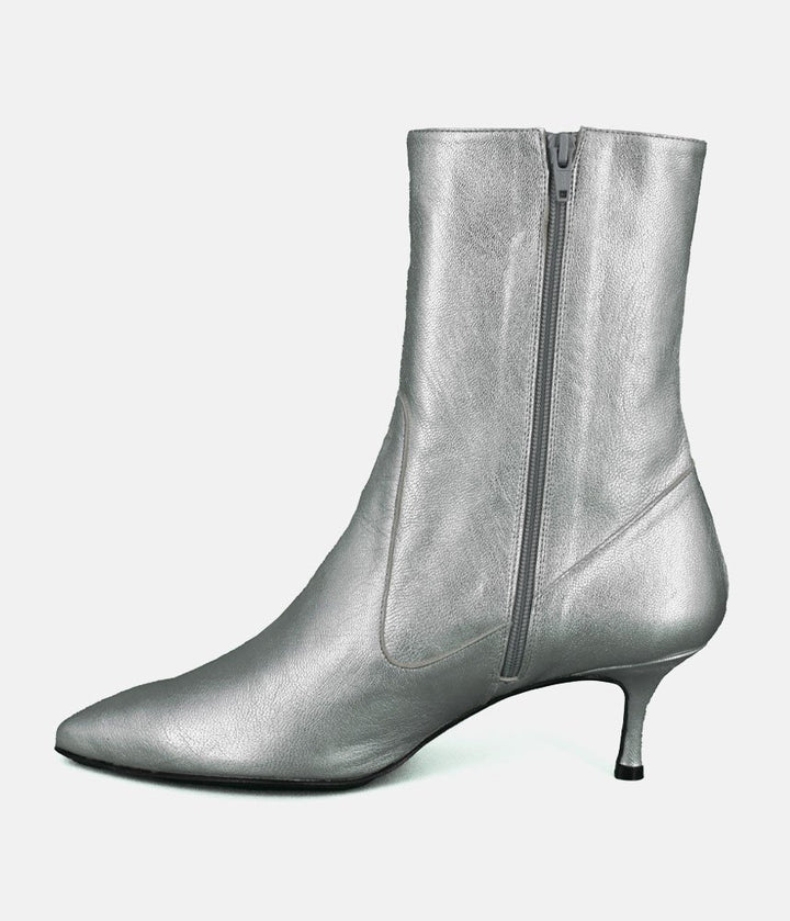 Dansi Fashionable Metallic Silver Stiletto Heel Ankle Boots