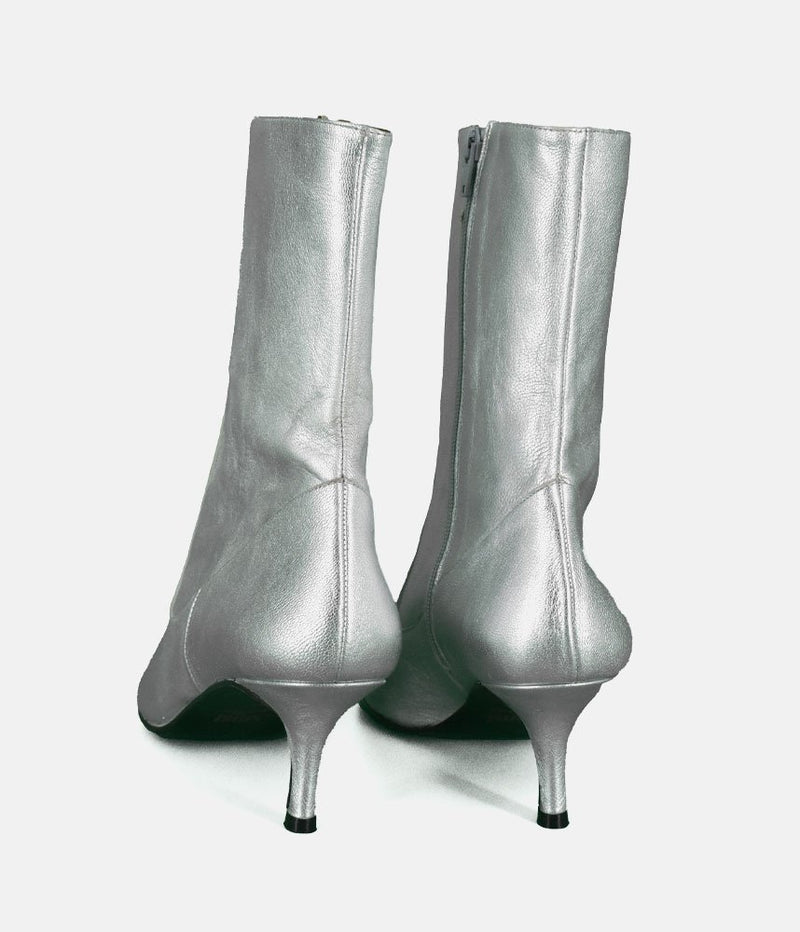 Dansi Fashionable Metallic Silver Stiletto Heel Ankle Boots