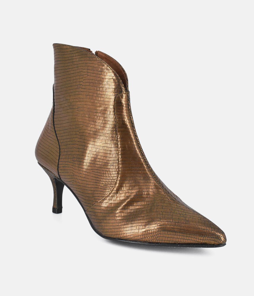 Dansi Fashionable Metallic Bronze Stiletto Heel Ankle Boots