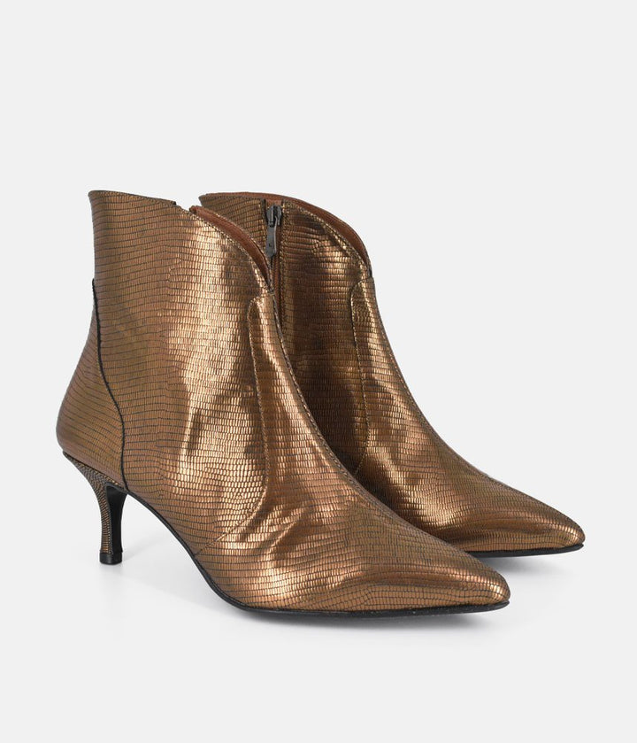 Dansi Fashionable Metallic Bronze Stiletto Heel Ankle Boots