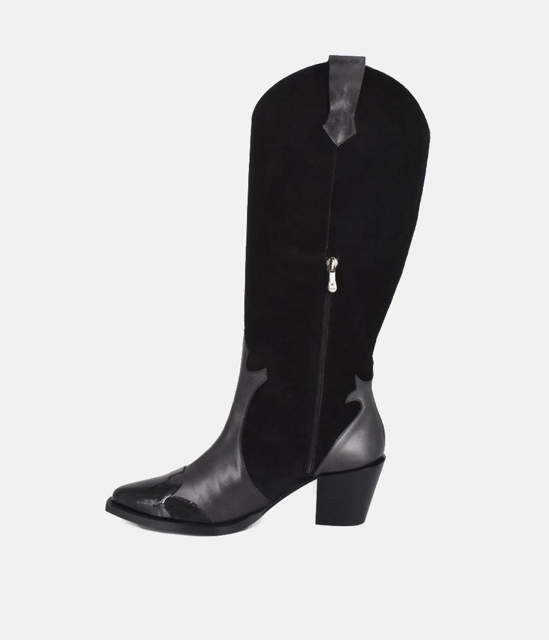 Dansi Western Inspired Black Suede Long Boots