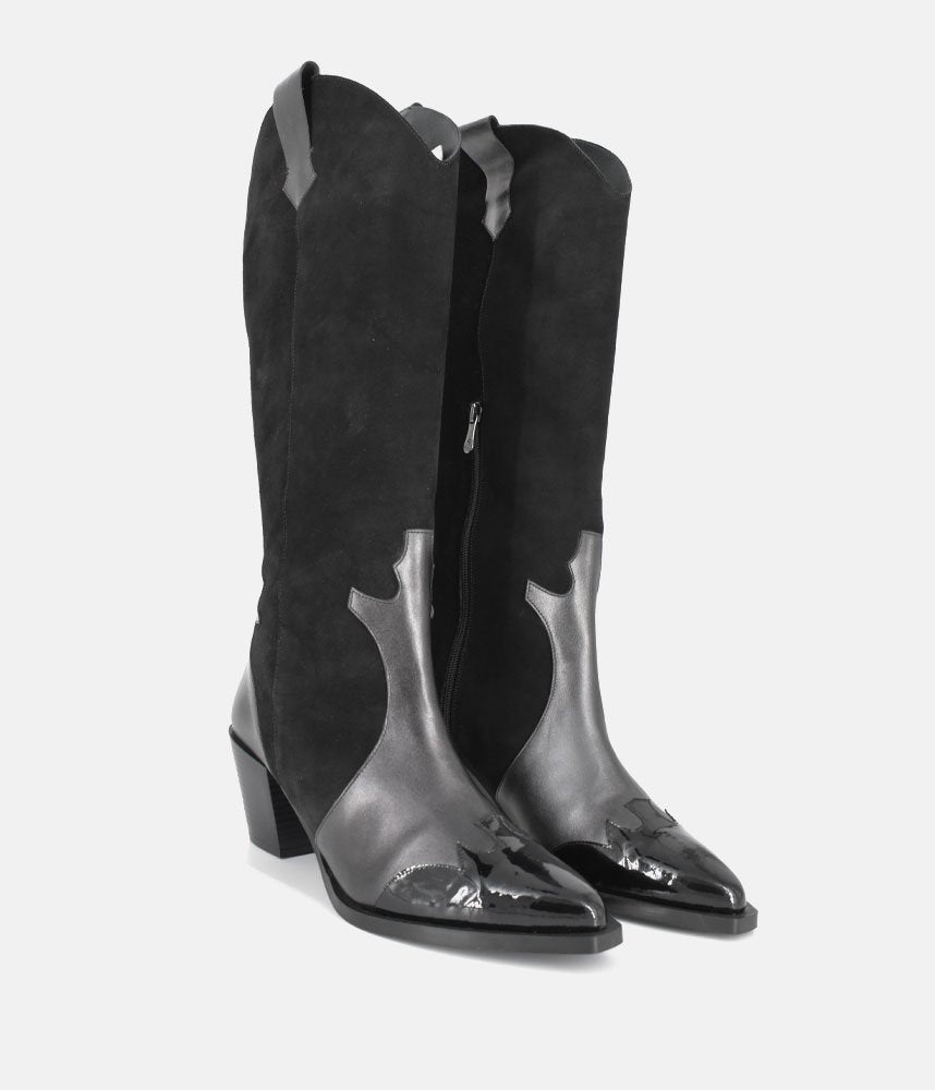 Dansi Western Inspired Black Suede Long Boots