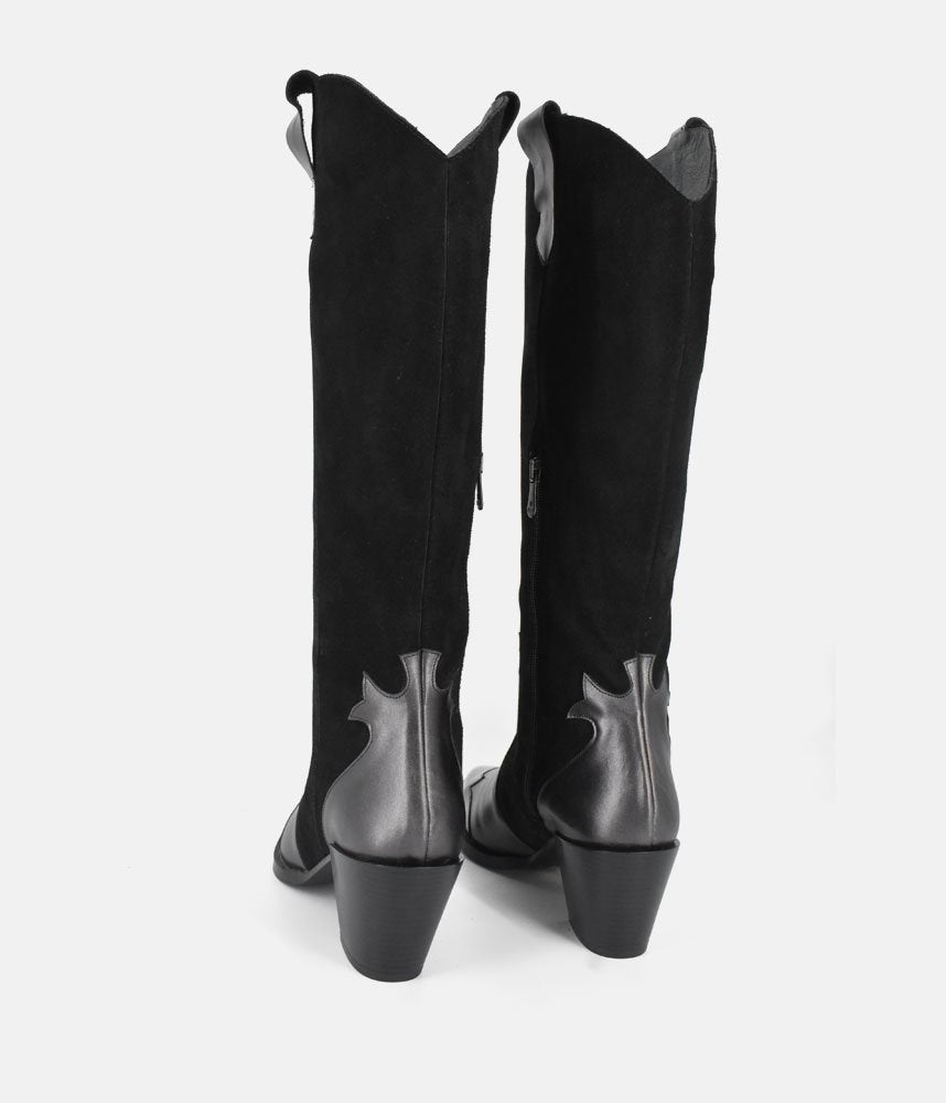 Dansi Western Inspired Black Suede Long Boots