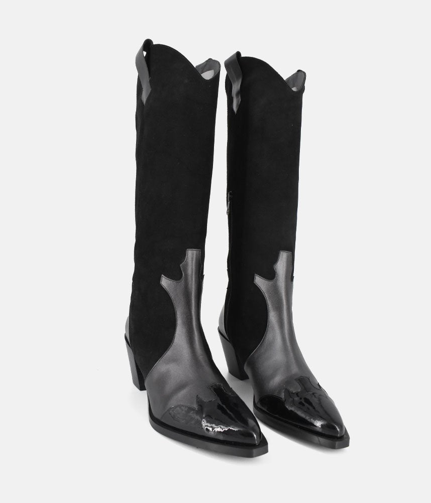 Dansi Western Inspired Black Suede Long Boots