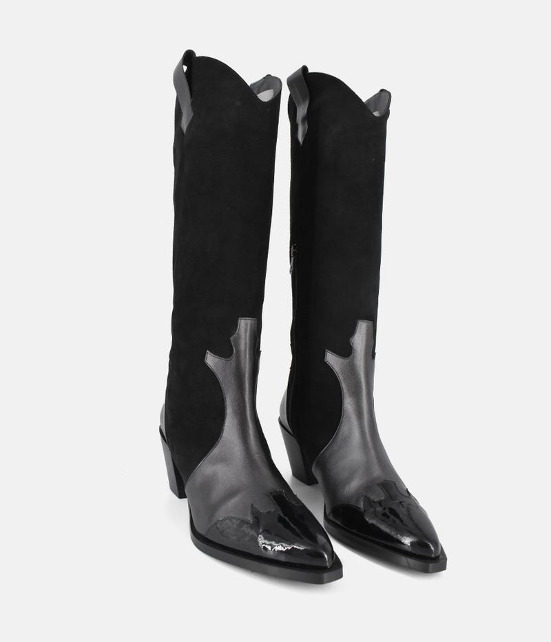 Dansi Western Inspired Black Suede Long Boots